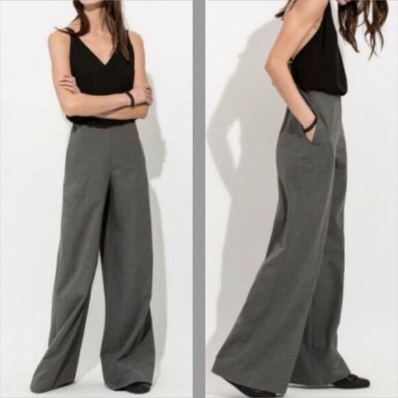 Kit and Ace Stardust Overalls Black Gray Silk Wool Wide Leg Jumpsuit 8 - Picture 1 of 12